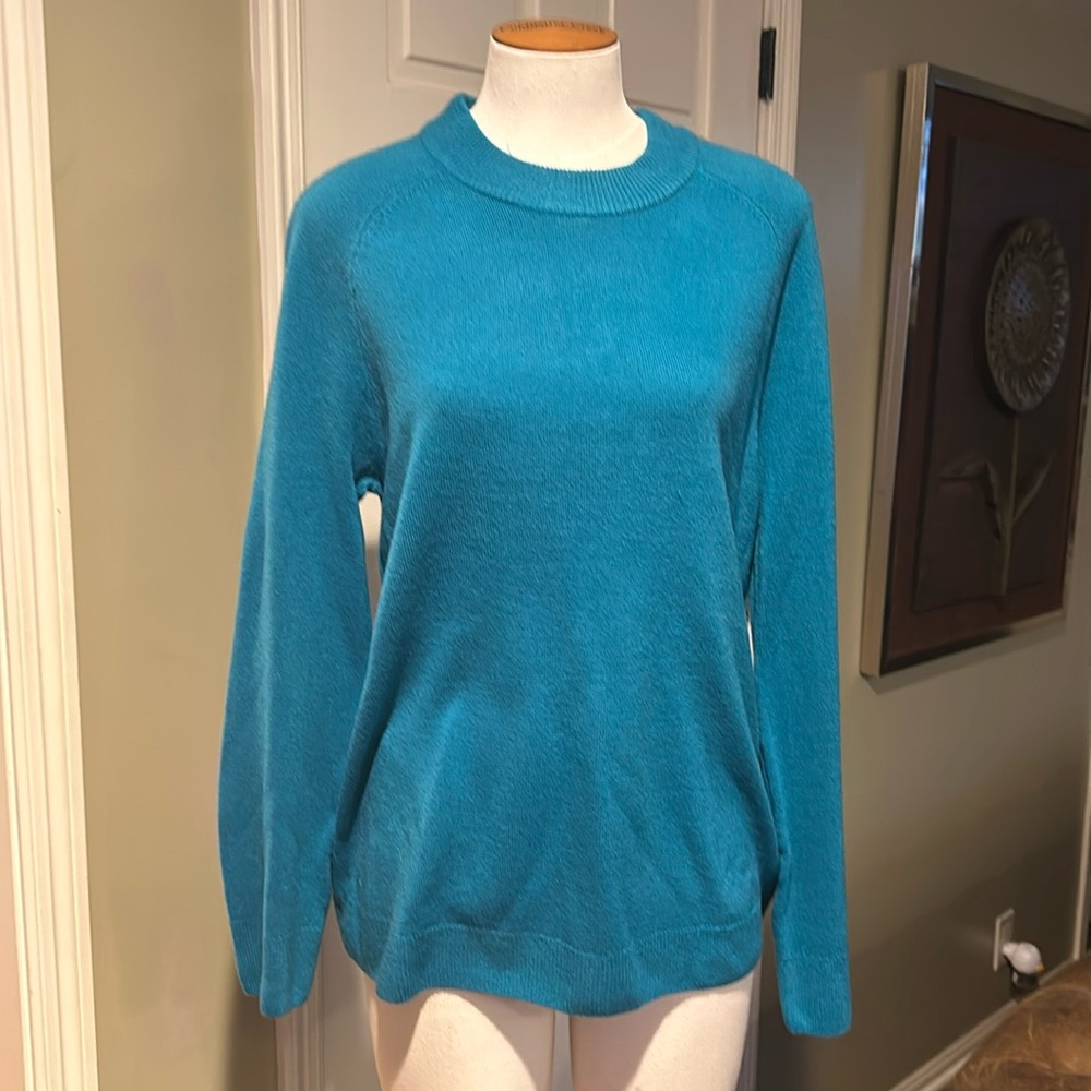 NWT Lisa International Turquoise / Teal Sweater Sz L Soft Mock Neck Long Sleeve